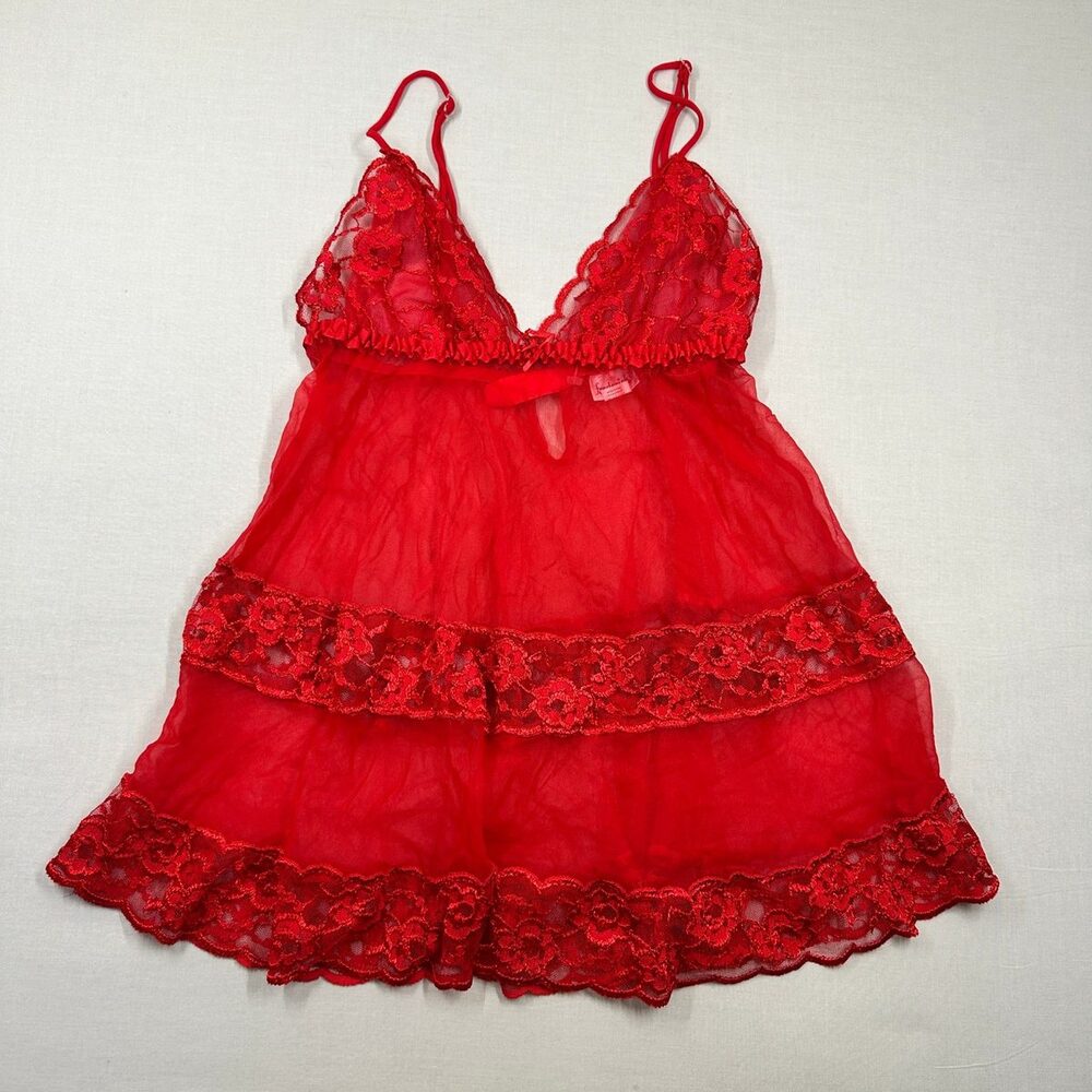 Coquette Frederick's of Hollywood Red Lace Babydoll Lingerie S